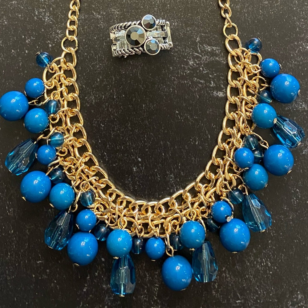 Paparazzi Blue Beaded Necklace & Ring Bundle